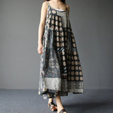 Namcoverse Cotton Linen Bohemian Sleeveless Loose Casual Midi Dress