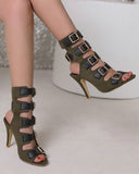 namcoverse Buckled Design Retro Peep Toe Sandals