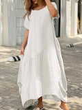 Namcoverse Fashion Cotton Linen Pocket Casual Short Sleeve O Neck Loose Dress