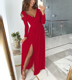 Namcoverse Women V Neck Long Sleeve Vintage Party Maxi Dress