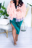 namcoverse Solid Color Cute Tulle Tiered Ruffle Blouse