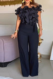 namcoverse Solid Color Ruffles Glamorous Off Shoulder Jumpsuit