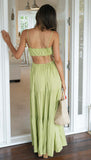 Namcoverse Sexy Backless Sling Slash Neck Strap Solid Color Sleeveless Maxi Dress