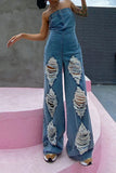 namcoverse Ripped Unusual Bandeau Denim Jumpsuit