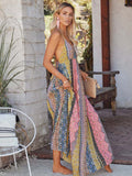 Namcoverse Trendy Elegant Boho Party Beach Vacation V Neck Printed Floral Maxi Dress