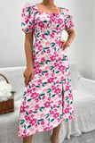 Namcoverse Holiday Summer Printed A-Line Design Square Neck Puff Sleeve High Waist Fashion Maxi Dress