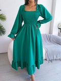 Namcoverse Elegant Party Square Neck Ruffle Long Sleeve Maxi Dress