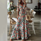 Namcoverse Fashion Casual Retro V Neck High Waist Summer Bohemian Tie Maxi Dress