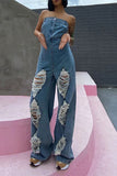 namcoverse Ripped Unusual Bandeau Denim Jumpsuit