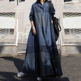 Namcoverse Plus Size Casual Fashion Cotton Linen Lapel Vintage Print Loose Long Sleeve Maxi Dress