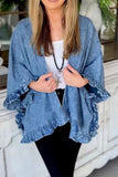 namcoverse Solid Color Elegant Ruffle Denim Coat