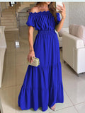 Namcoverse Women's Slant Collar Solid Color Casual Loose Ruffle Beach Party Elegant Maxi Dress