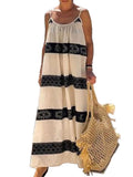 Namcoverse Bohemian Striped Print Beach Patchwork Sexy Sleeveless Dress