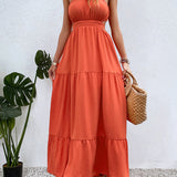 Namcoverse Sexy Summer Casual Backless Ruffles Big Swing Holiday Beach Fashion Maxi Dress