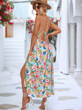 Namcoverse Women's Beach Vintage Print V Neck Backless Bohemian A-Line Maxi Dress