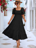 Namcoverse Women Elegant Party High Waist Puff Sleeve Maxi Dress