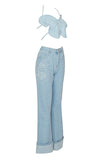 namcoverse Butterfly Denim Rocking Backless Pant Suit