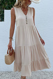 Namcoverse Fashion Solid Sleeveless V-Neck Button Elegant Casual Party Maxi Dress