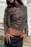 namcoverse Brown Suede Cropped Stand Collar Jacket