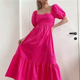 Namcoverse Summer Women Fashion Elegant Solid Color Pleated Elegant Ruffle Maxi Dress