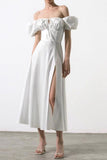 Namcoverse Fashion Solid Color Puff Sleeve Tie Slim Maxi Dress