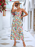 Namcoverse Boho Floral V Neck Flower Slit Maxi Dress