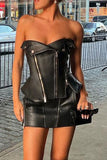 namcoverse Solid Color Punk Zipped Design PU Camisole