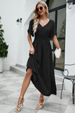 Namcoverse Elegant V-Neck Short Flare Sleeves Elastic High Waist Maxi Dress