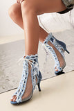 namcoverse Patchwork Unusual Lace-Up Denim Burrs Sandals