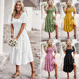 Namcoverse Women Fashion Solid Color Elegant Casual Party Prom Maxi Dress