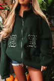 namcoverse Letter Embroidery Preppy Polar Fleece Coat