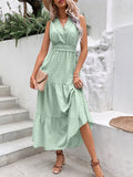 Namcoverse Elegant Lace Stitching Sexy Open Back Sleeveless Ruffle Fashion V Neck Maxi Dress