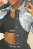 namcoverse Blue Lapel Chic Denim Jacket