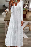 Namcoverse Fashion Boho Solid Color Embroidered Cutout Sexy V Neck Lace Party Maxi Dress