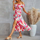 Namcoverse Sexy Off The Shoulder Flower Print Elegant Fashion Bohemian Maxi Dress