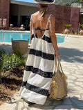 Namcoverse Bohemian Striped Print Beach Patchwork Sexy Sleeveless Dress