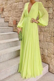 Namcoverse Sexy Deep V Neck Pleated Elegant Solid Color Fashion Loose Maxi Dress