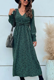 Namcoverse Elegant V-neck Long Sleeve Leopard Print Maxi Dress