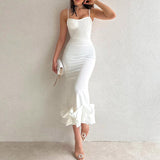 Namcoverse Summer Sleeveless Temperament Fishtail Sexy Solid Color Elegant Backless Party Maxi Dress