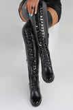 namcoverse Solid Color Unique Strappy Thigh-Length Boots