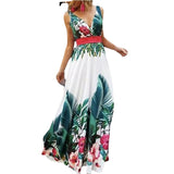 Namcoverse Fashion V Neck Sleeveless Print Sexy Party Maxi Dress