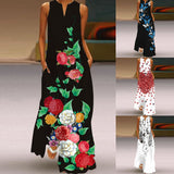 Namcoverse Fashion Star Print Elegant Sleeveless Print V Neck Party Maxi Dress