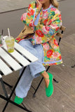 namcoverse Patchwork Floral Print Cozy Button Thru Coat