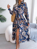 Namcoverse Vantage Flower Print Solid Full Shirt Sleeve A-line Dress