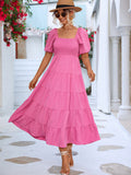 Namcoverse Elegant Square Neck Solid Short Puff Sleeve Maxi Dress