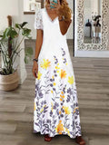 Namcoverse Fashion V Neck Lace Short Sleeve Printed Maxi Dress