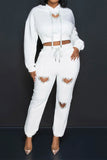 namcoverse Rhinestone Hollow-Out Heart Design Casual Hooded Pant Suit