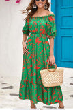 Namcoverse Summer Fashion Print Off Shoulder A-Line Holiday Beach Party Maxi Dress