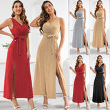 Namcoverse Women Fashion Summer Beach Floral Casual Loose Elegant Slit Maxi Dress