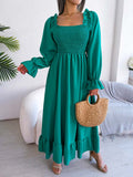 Namcoverse Elegant Party Square Neck Ruffle Long Sleeve Maxi Dress